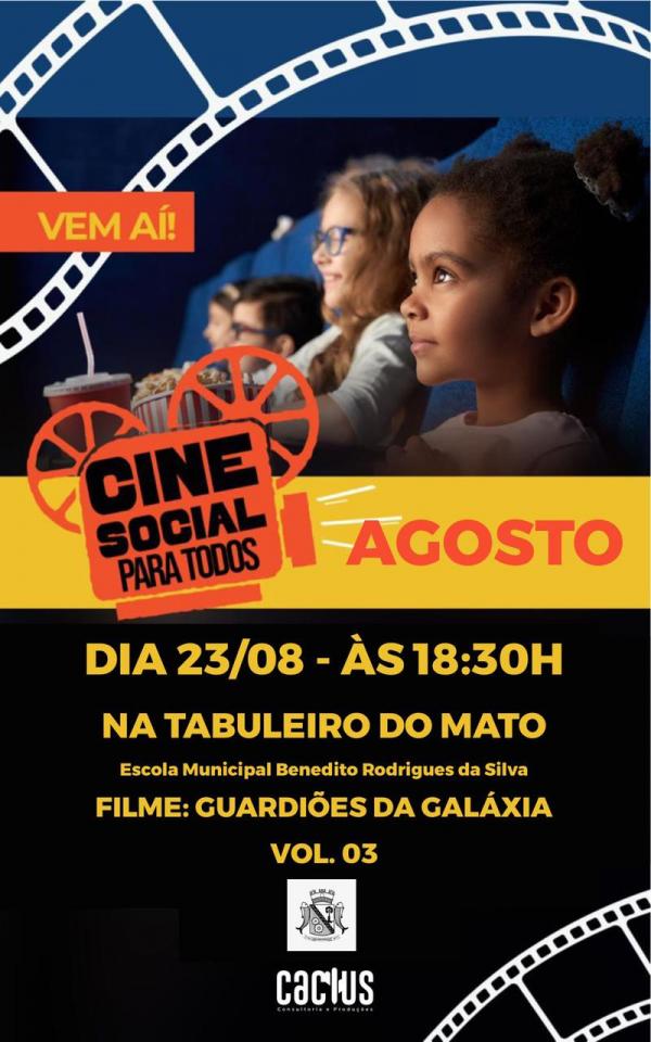 Cine Social Será realizado nesta sexta-feira (23) na comunidade Tabuleiro do Mato.(Imagem:Divulgação)