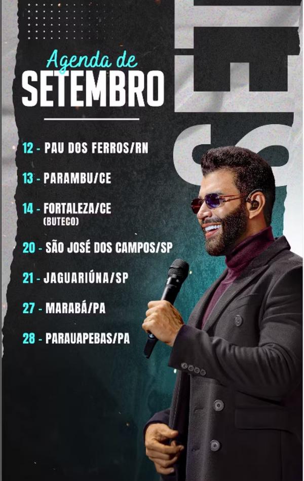 Agenda de Gusttavo Lima para os próximos dias.(Imagem:Reprodução)