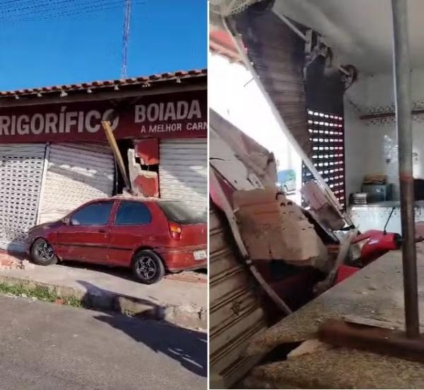 Motorista colide com portão de frigorífico, em União (PI); cidade registrou três acidentes no domingo (14).(Imagem:Reprodução)