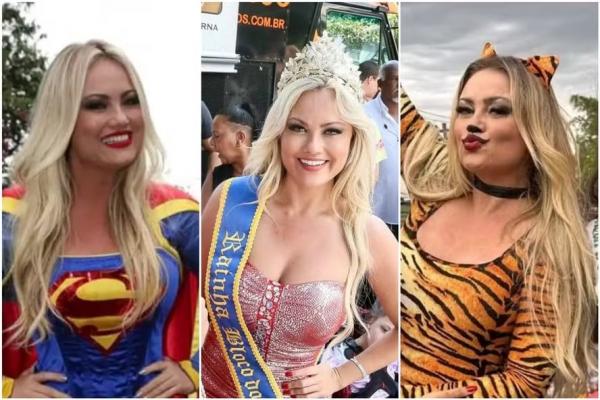 Heroína, rainha e tigresa: as fantasias de Ellen Rocche no Bloco do Fico, em São Paulo.(Imagem: AgNews, BrazilNews e Reprodução/Instagram)