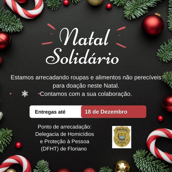 Natal Solidário: Polícia Civil de Floriano promove campanha de arrecadação.(Imagem:Divulgação)