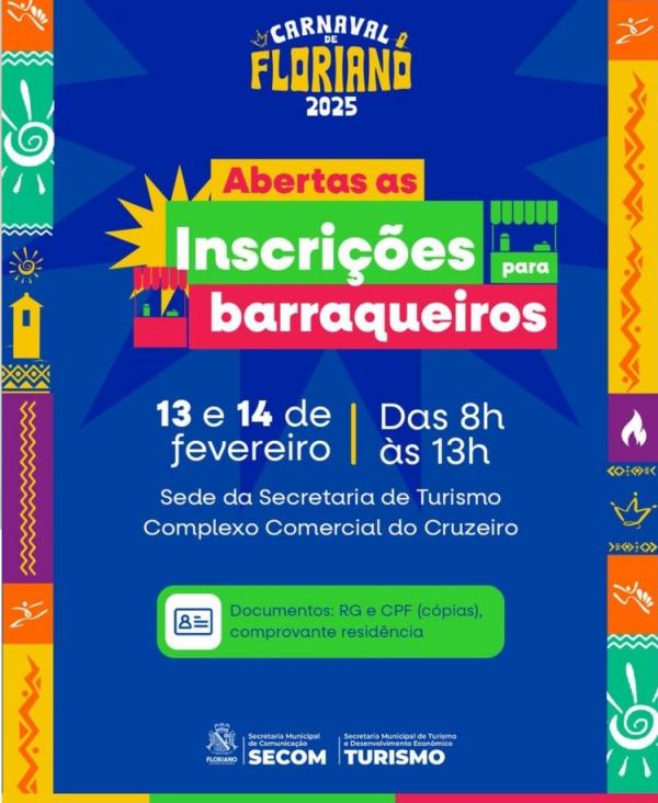 Abertas as inscrições para barraqueiros que irão atuar no Carnaval de Floriano 2025.(Imagem:Secom)