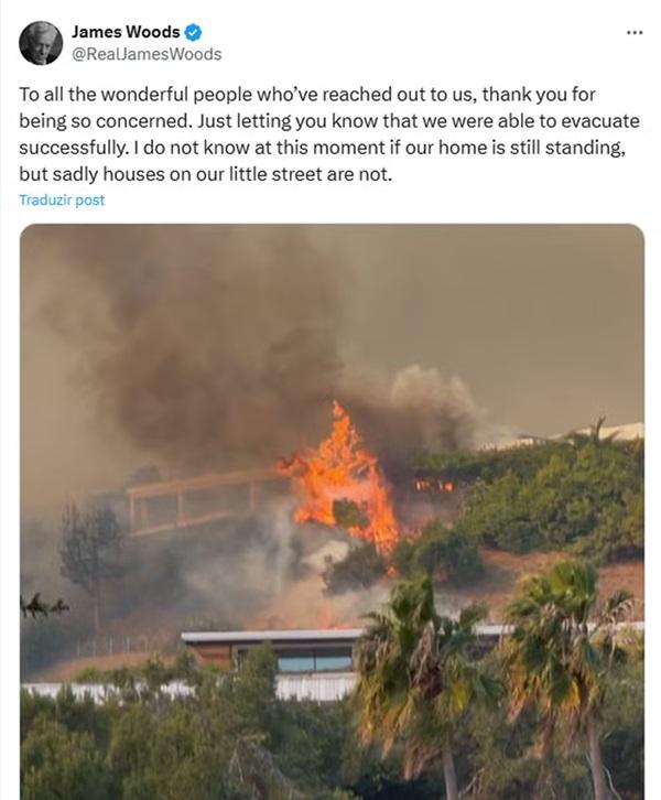 James Woods mostra incêndios perto de sua mansão em Los Angeles(Imagem: Reprodução/Instagram)