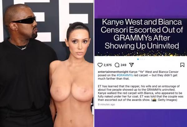 Kanye West e Bianca Censori teriam sido expulsos do Grammy, diz site.(Imagem:Getty Images e Reprodução/Instagram)