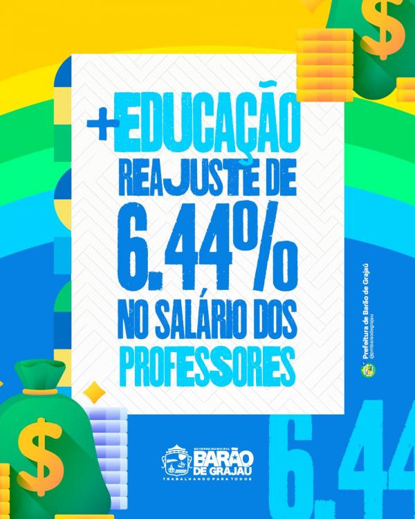 Prefeitura de Barão anuncia reajuste salarial de 6,44% para professores.(Imagem:Reprodução/Instagram)