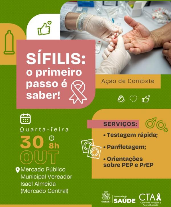 CTA de Floriano promove ação de testagem e prevenção contra a sífilis no Mercado Público Central.(Imagem:Secom)