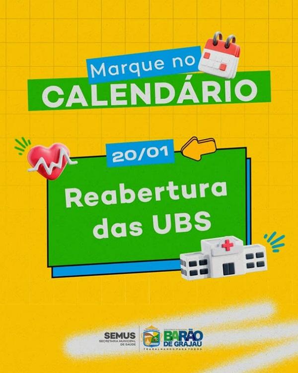 Reabertura das Unidades Básicas de Saúde em Barão de Grajaú acontece no dia 20 de janeiro.(Imagem:Divulgação)