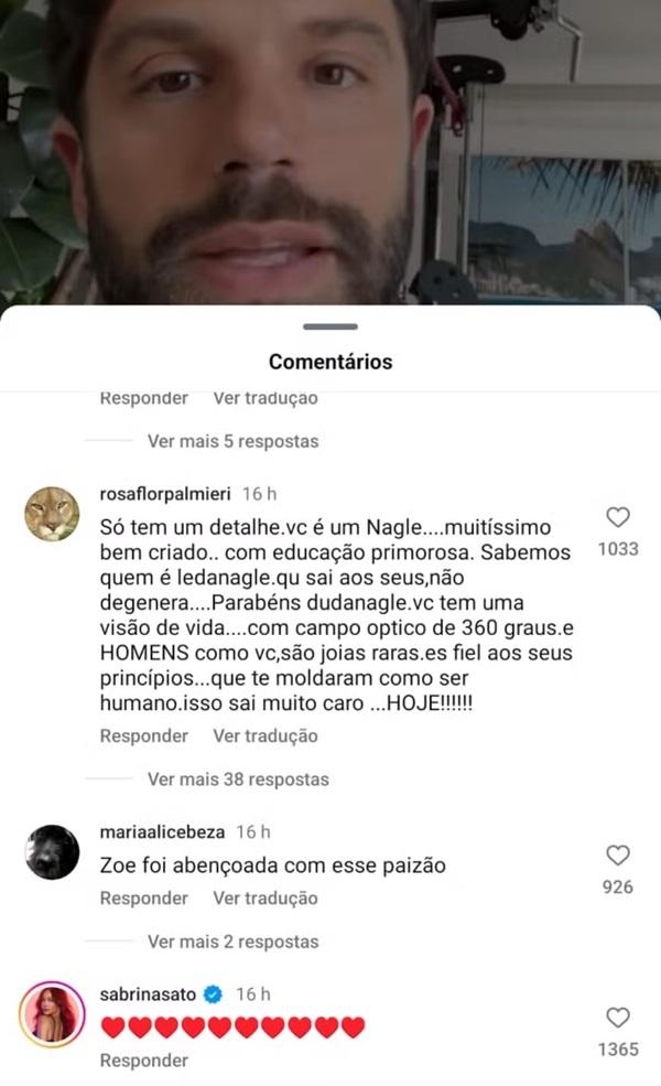 Sabrina Sato comentou post do ex Duda Nagle (Imagem:Reprodução Instagram)