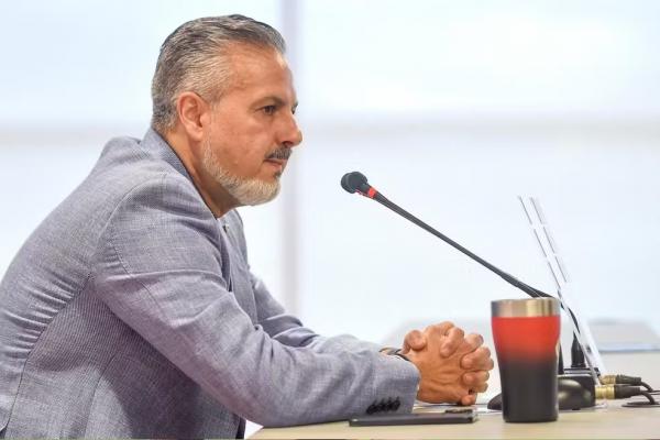 José Boto em sua primeira entrevista coletiva no Flamengo.(Imagem:Marcelo Cortes / CRF)