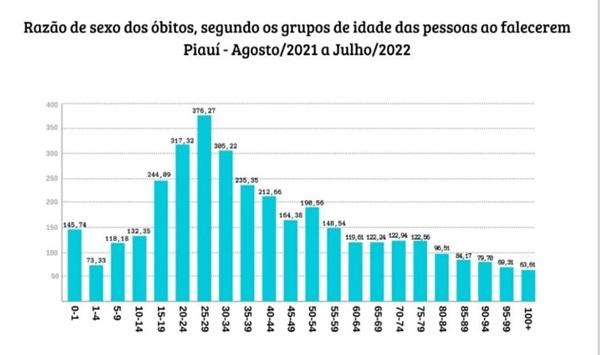 Óbitos entre homens de 25 a 29 anos é quase 4 vezes maior que entre as mulheres no Piauí (Imagem: IBGE)