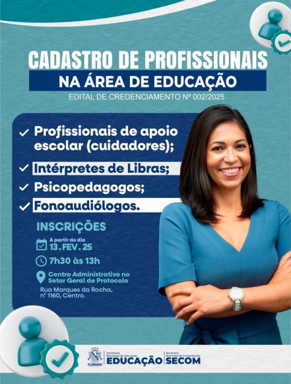 Prefeitura de Floriano lança edital para credenciamento de profissionais na área da educação