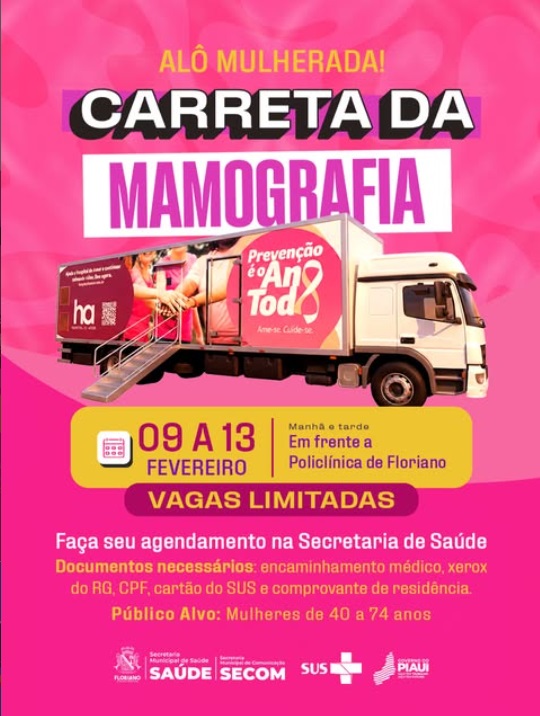 Carreta da Mamografia oferece exames gratuitos em Floriano de 9 a 13 de fevereiro