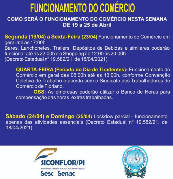 Definido o funcionamento do com&eacute;rcio em Floriano at&eacute; domingo (25)(Imagem:Divulga&ccedil;&atilde;o)