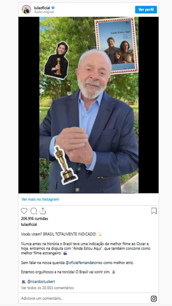 Redes sociais de Lula(Imagem:Reprodu&ccedil;&atilde;o/Instagram)