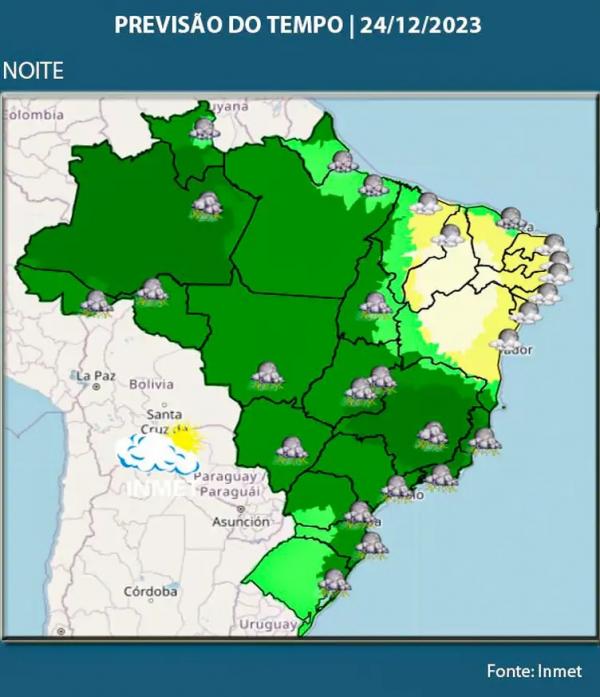  Noite de Natal pode ser chuvosa na maior parte do pa&iacute;s Arte, segundo o Inmet.(Imagem:Reprodu&ccedil;&atilde;o/Inmet)