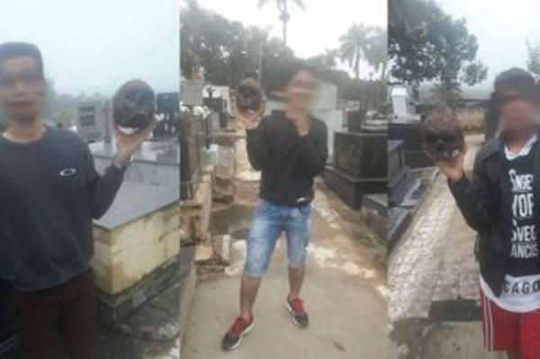 Jovens são apreendidos por tirar selfie com crânio em cemitério