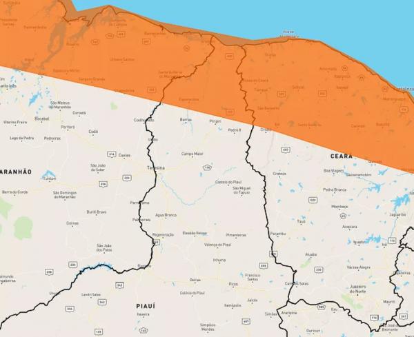 Inmet emite alerta de perigo de chuvas intensas para o Litoral do Piauí