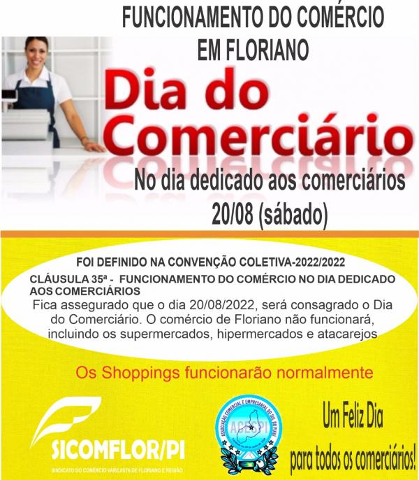 Com&eacute;rcio de Floriano estar&aacute; fechado neste s&aacute;bado (20)(Imagem:Divulga&ccedil;&atilde;o)
