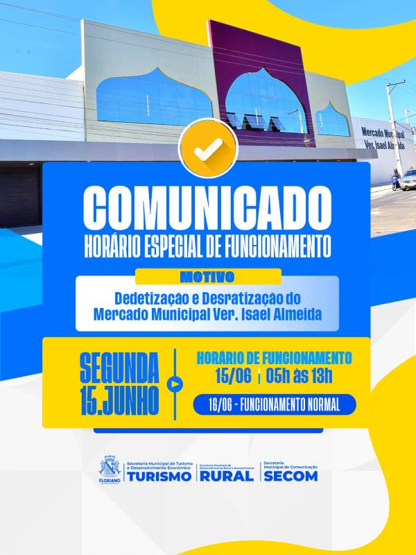 Mercado Municipal de Floriano terá horário especial na segunda-feira para realização de dedetização