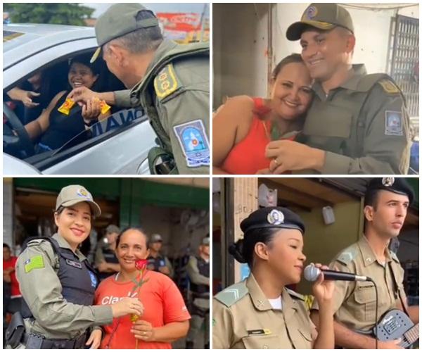 Policiais do 3&deg; Batalh&atilde;o de Floriano homenageiam m&atilde;es com flores e chocolates no Dia das M&atilde;es.(Imagem:Reprodu&ccedil;&atilde;o/Instagram)