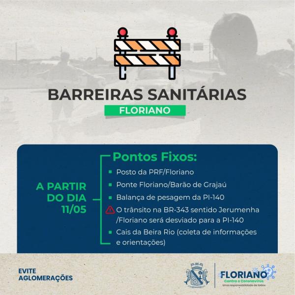 Sutran e Secretaria de Saúde de Floriano montarão barreiras sanitárias nas entradas da cidade