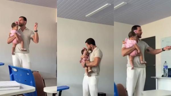 Professor segura beb&ecirc; no colo para aluna assistir aula e viraliza no PI; 