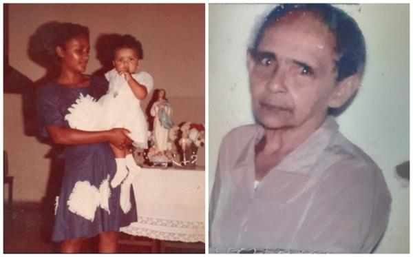 Aparecida Santana, quando crian&ccedil;a, no colo da m&atilde;e Vaneide Santana. Na foto ao lado, a av&oacute; paterna, Dona Santa.(Imagem:Arquivo pessoal)