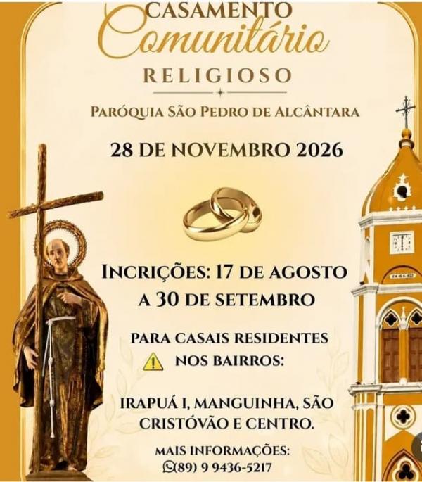 Paróquia São Pedro de Alcântara abre inscrições para casamento comunitário religioso
