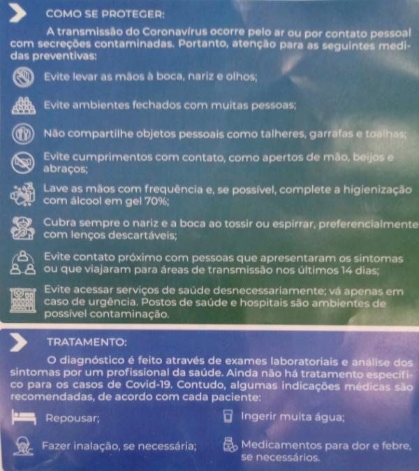 Grupo Claudino e Armaz&eacute;m Para&iacute;ba elaboram panfletos explicativos sobre preven&ccedil;&atilde;o ao coronav&iacute;rus.(Imagem:Divulga&ccedil;&atilde;o)
