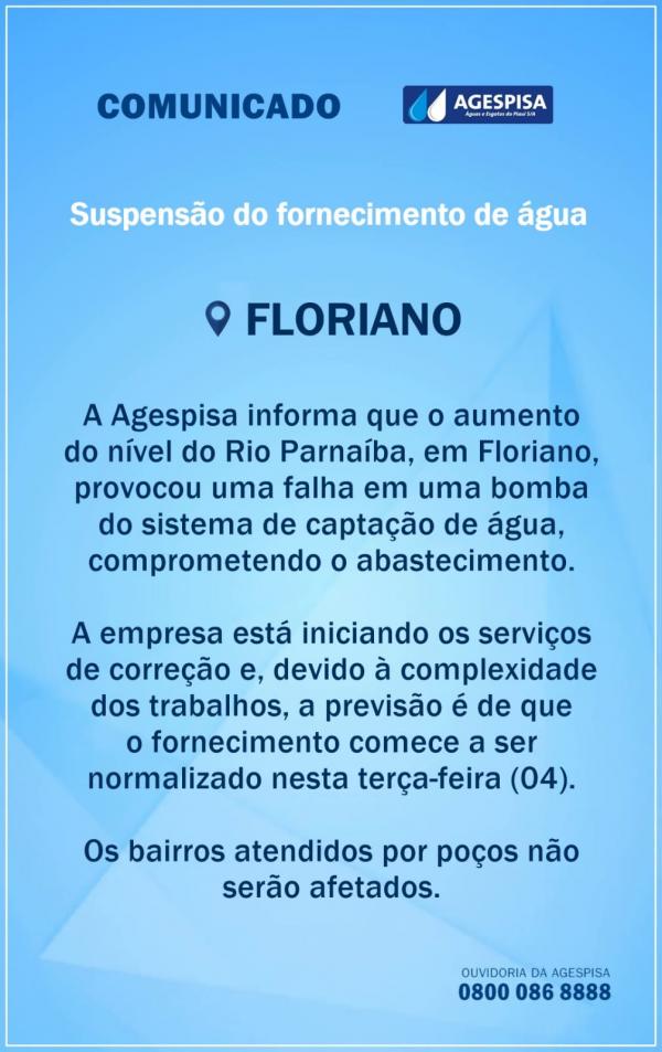 Agespisa informa suspens&atilde;o no fornecimento de &aacute;gua nesta segunda (03)(Imagem:Divulga&ccedil;&atilde;o)