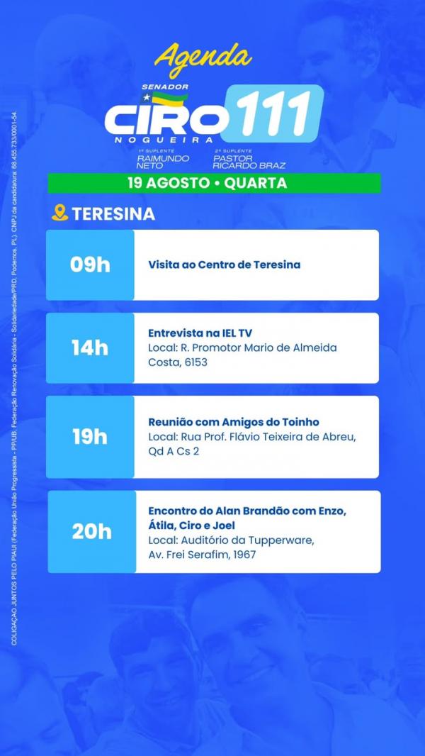 AGENDA - CIRO NOGUEIRA - 19/08(Imagem:Ascom)
