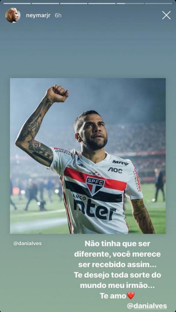 Neymar fala sobre a apresenta&ccedil;&atilde;o da Daniel Alves no S&atilde;o Paulo.(Imagem: Reprodu&ccedil;&atilde;o)