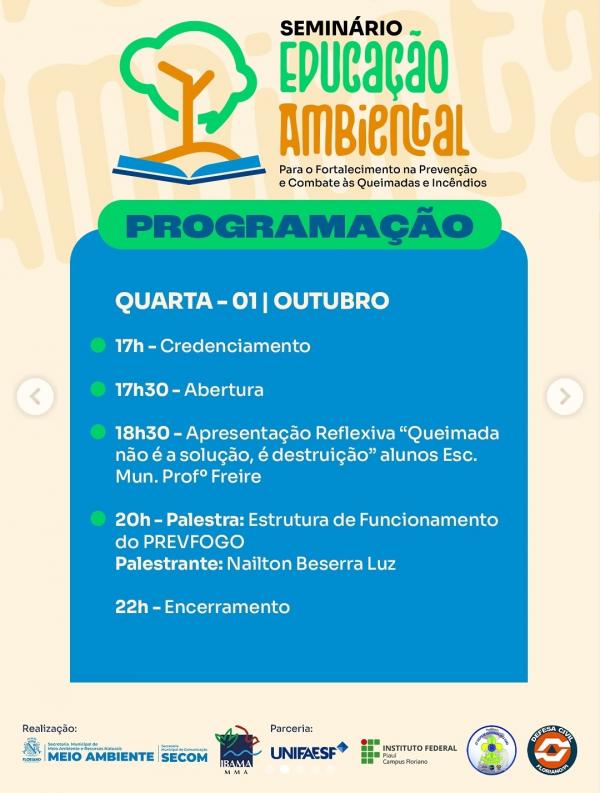 Floriano sediar&aacute; Semin&aacute;rio de Educa&ccedil;&atilde;o Ambiental para preven&ccedil;&atilde;o e combate &agrave;s queimadas(Imagem:Reprodu&ccedil;&atilde;o/Instagram )