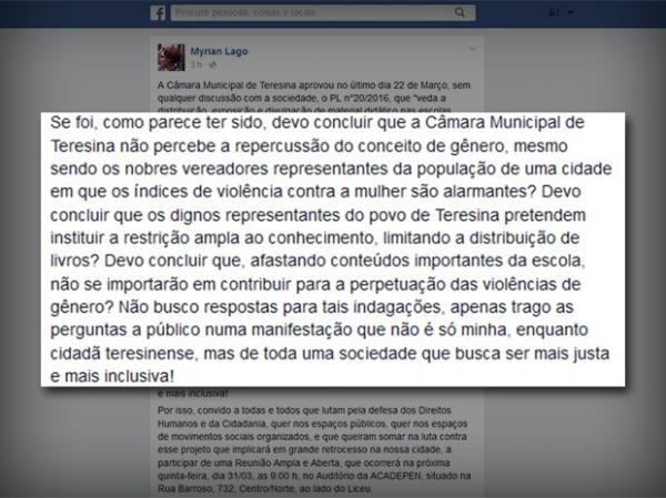 Promotora se diz contraria a proposta e chama sociedade para debate.(Imagem:Reprodu&ccedil;&atilde;o/Facebook)