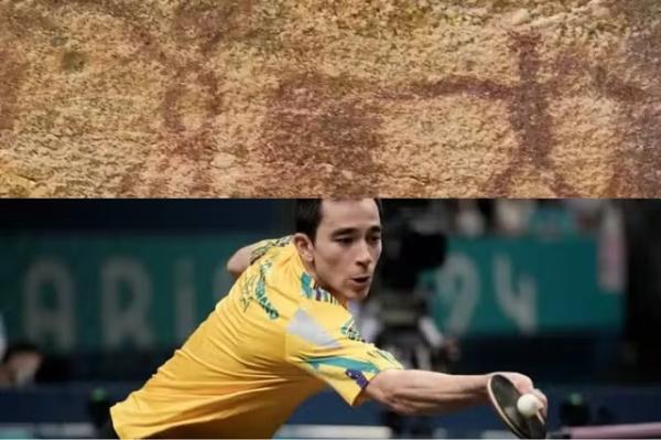 Pintura encontrada no Boqueir&atilde;o da Pedra Furada lembra t&ecirc;nis de mesa.(Imagem:Ari Lima/Alexandre Loureiro/COB)