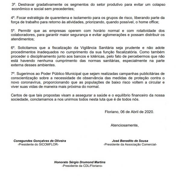 CARTA ABERTA À SOCIEDADE FLORIANENSE(Imagem: Divulgação )