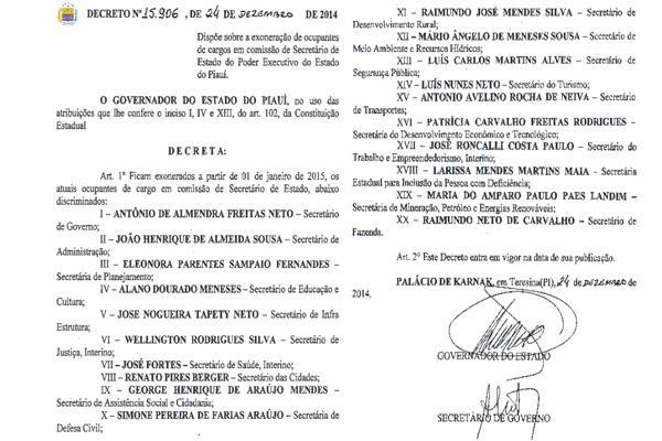 Z&eacute; Filho baixa decreto e exonera todos os Secret&aacute;rios.(Imagem:Reprodu&ccedil;&atilde;o)