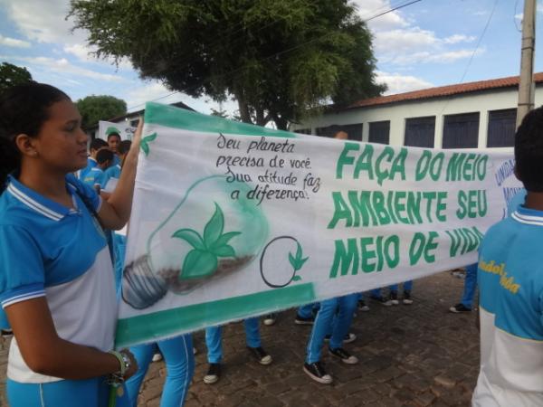 Alunos realizaram caminhada pela preserva&ccedil;&atilde;o do Meio Ambiente em Floriano.(Imagem:FlorianoNews)