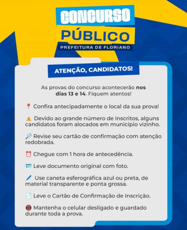Provas do Concurso Público de Floriano serão realizadas neste fim de semana
