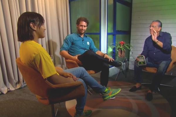 Entrevista de Sarah Menezes, com Fl&aacute;vio canto e Galv&atilde;o Bueno(Imagem:Reprodu&ccedil;&atilde;o/TV Globo)