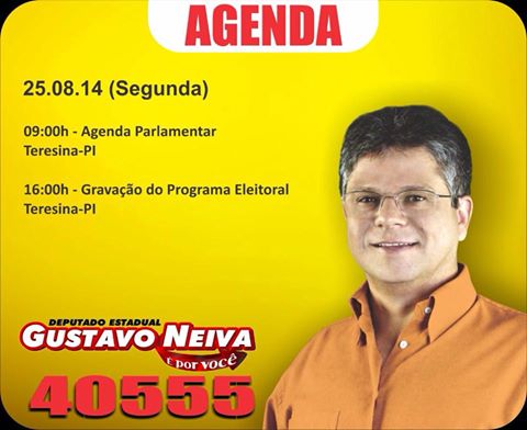 Confira a agenda do candidato Gustavo Neiva para esta segunda (25)