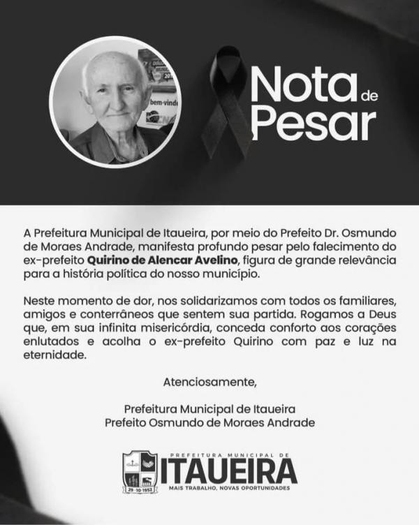 Nota de Pesar da Prefeitura de Itaueira-PI.(Imagem:Reprodu&ccedil;&atilde;o/Instagram)