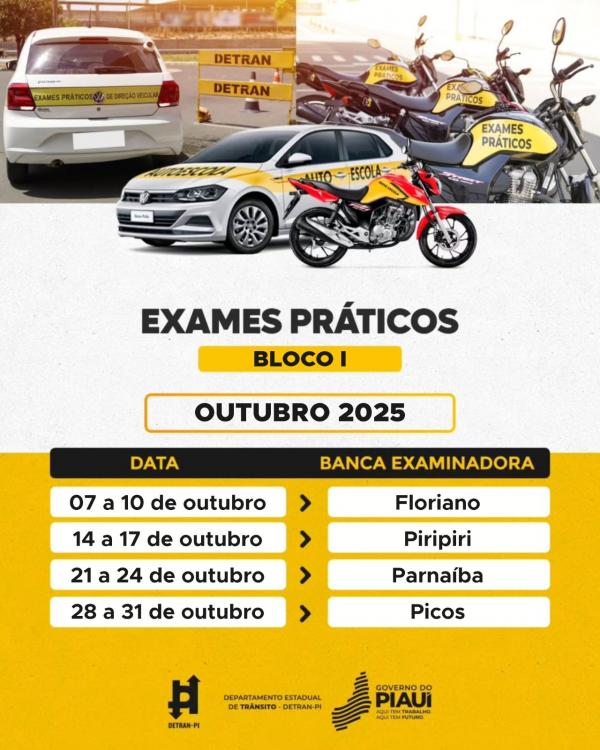 Detran divulga cronograma de exames práticos para os meses de outubro e novembro