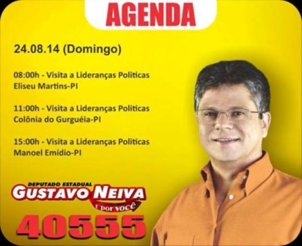 Confira a agenda do candidato Gustavo Neiva para este domingo (24).(Imagem:Assessoria de Comunicação)