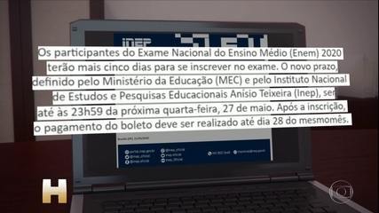 MEC adia prazo de inscrição do Enem para 23h59 de quarta-feira, 27 de maio