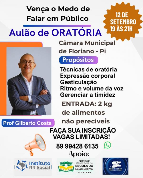 Aulão de oratória será realizado neste sábado na Câmara Municipal de Floriano