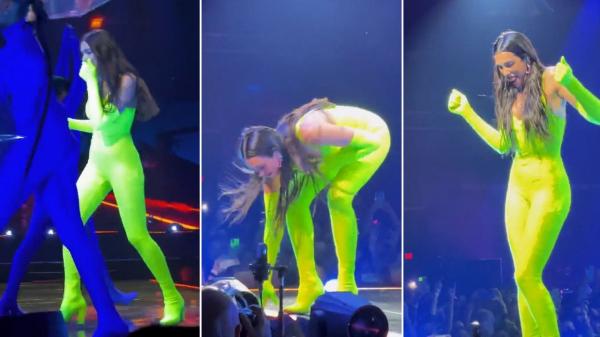 Dua Lipa fica sem graça ao deixar microfone cair em show nos Estados Unidos