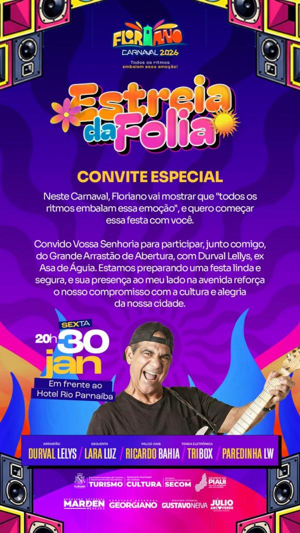  Durval Lelys comanda a Estreia da Folia e abre oficialmente o Carnaval de Floriano nesta sexta (30).(Imagem:Secom)