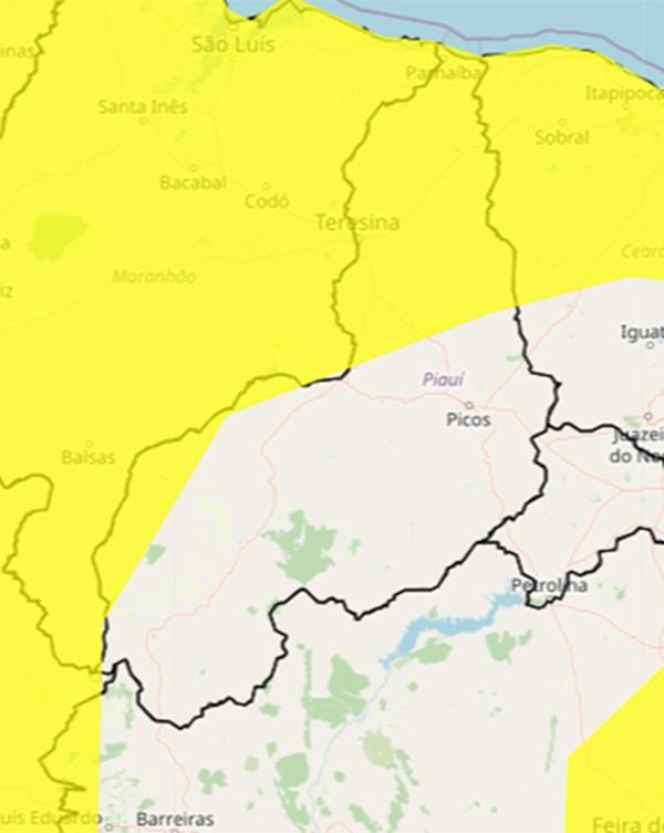 Inmet emite alerta de chuva para 102 munic&iacute;pios do Piau&iacute;(Imagem:Inmet)