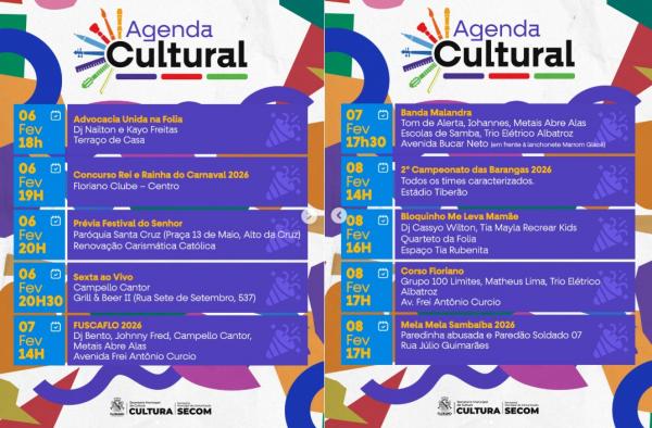  Agenda Cultural movimenta Floriano com m&uacute;sica, f&eacute; e tradi&ccedil;&atilde;o neste fim de semana.(Imagem:Reprodu&ccedil;&atilde;o/Instagram)
